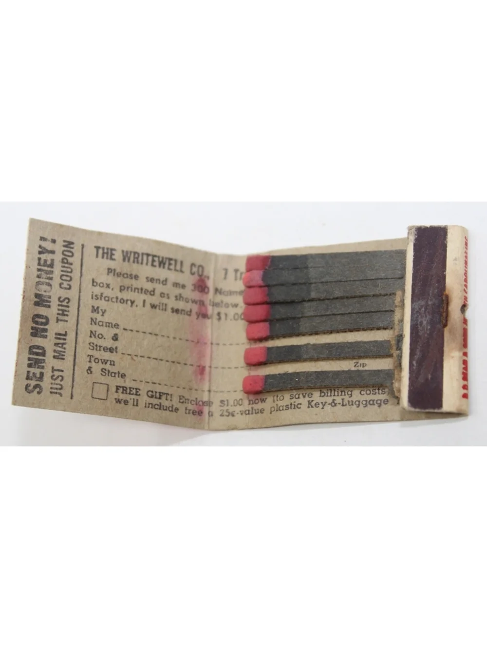 Vintage Matchbook Writewell De Luxe Name Labels DD Bean & Sons Match Carolina In